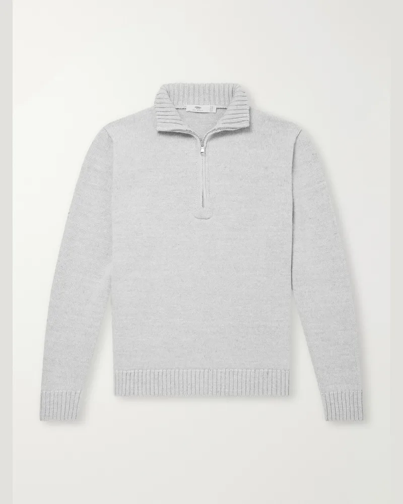 Inis Meáin Wool and Linen-Blend Half-Zip Sweater Gray