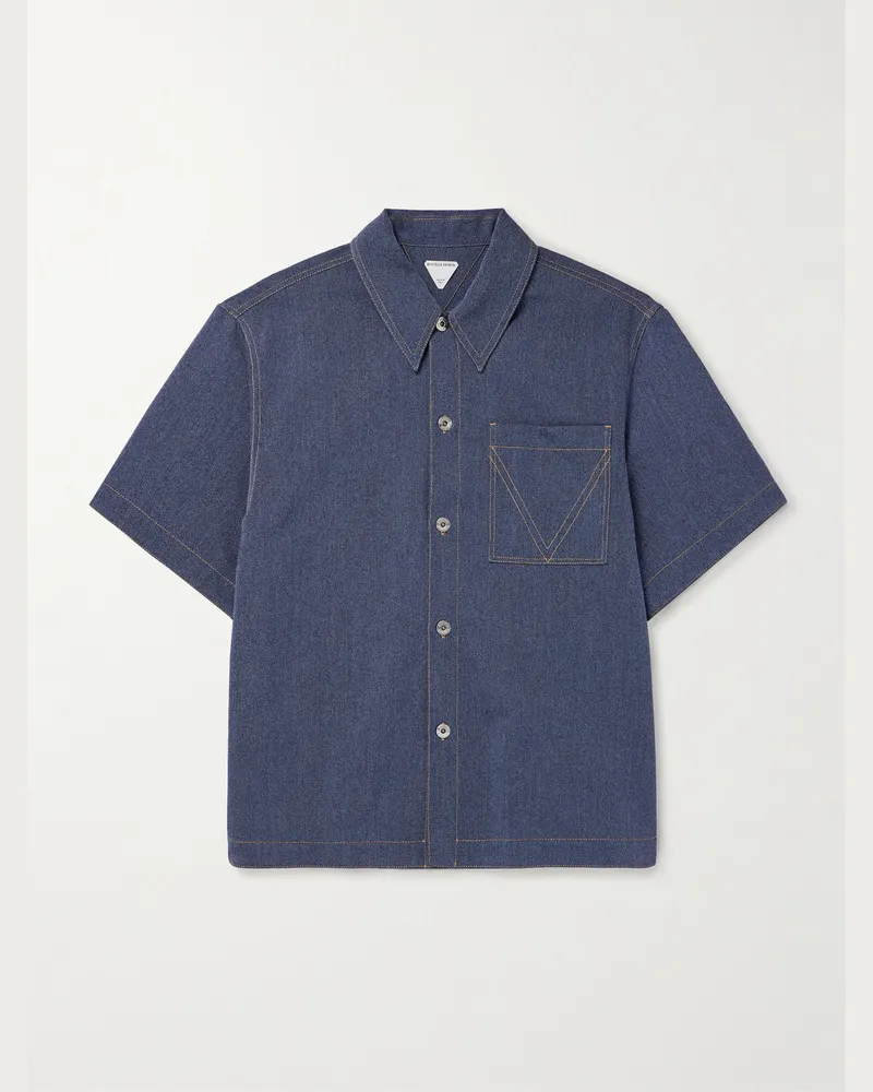 Bottega Veneta Oversized-Hemd aus Drillich aus einer Woll-Baumwollmischung Blau