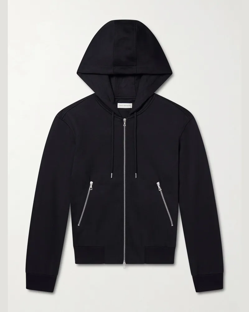 Dries van Noten Kapuzenjacke aus Baumwoll-Jersey mit Reißverschluss Schwarz