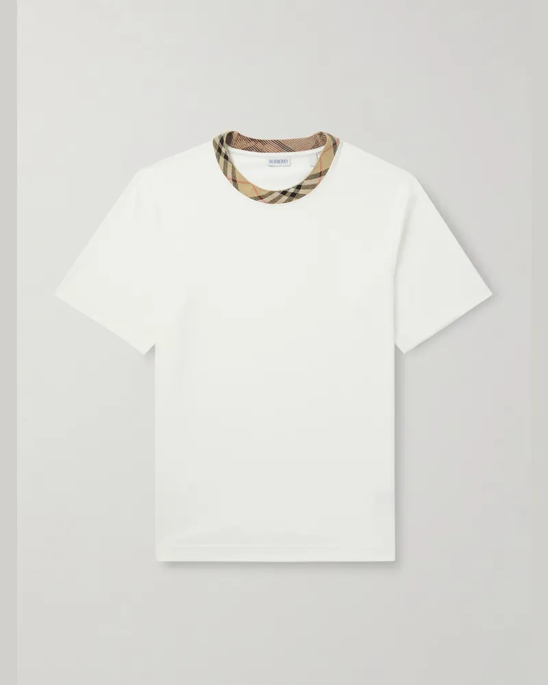 Burberry Checked Cotton-Jersey T-Shirt White