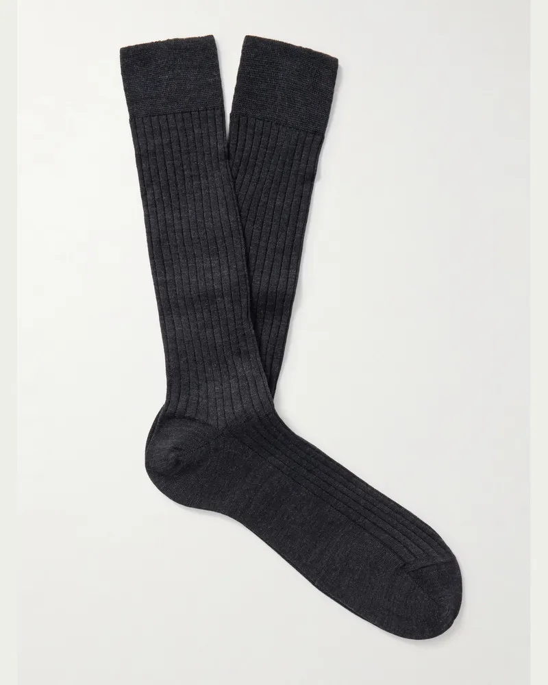 MR P. Ribbed Merino Wool-Blend Socks Blue