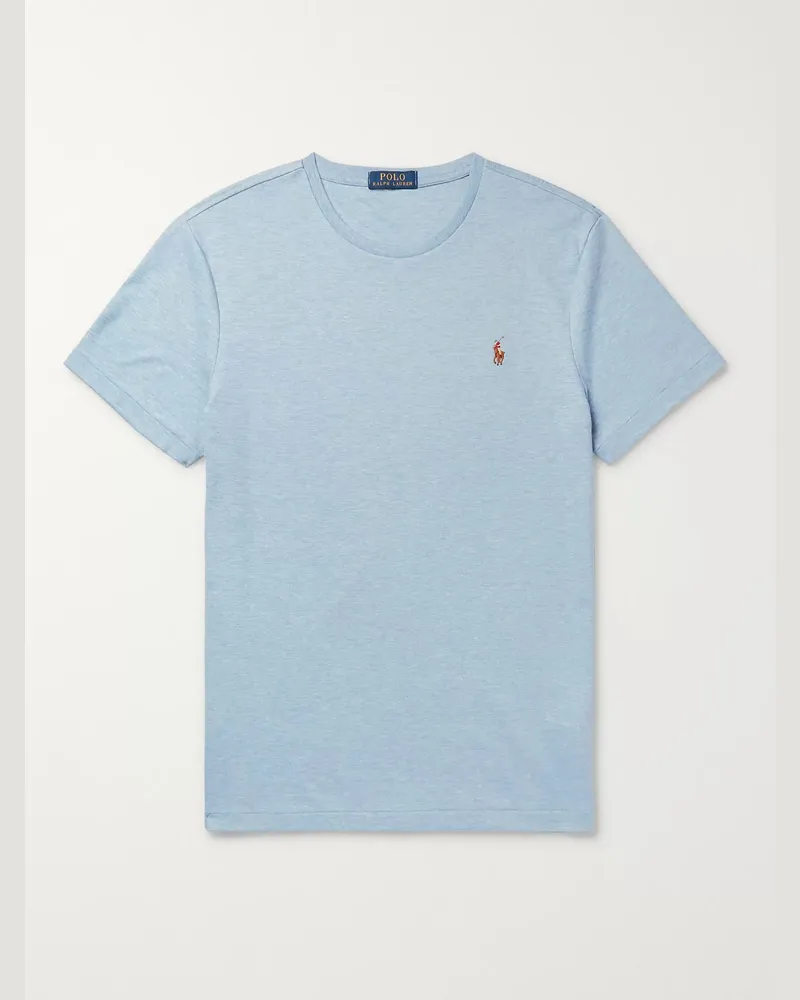 Ralph Lauren Schmal geschnittenes T-Shirt aus Pima-Baumwoll-Jersey mit Logostickerei Blau