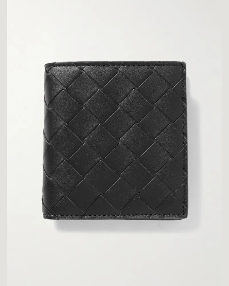 Bottega Veneta Aufklappbares Portemonnaie aus Intrecciato-Leder Schwarz