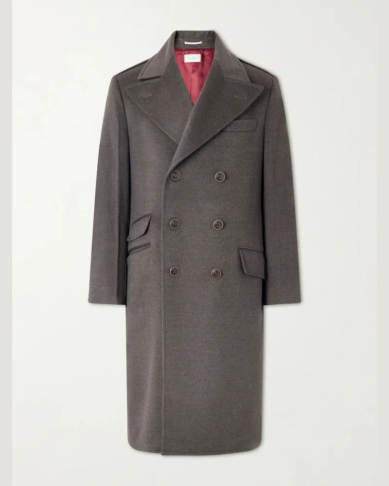 Brunello Cucinelli Virgin Wool Double-Breasted Coat Green