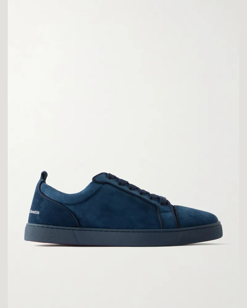 Christian Louboutin Louis Junior Grosgrain-Trimmed Suede Sneakers Blue