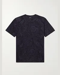 Etro T-Shirt aus Baumwoll-Jersey mit Paisley-Print und Logostickerei Blau