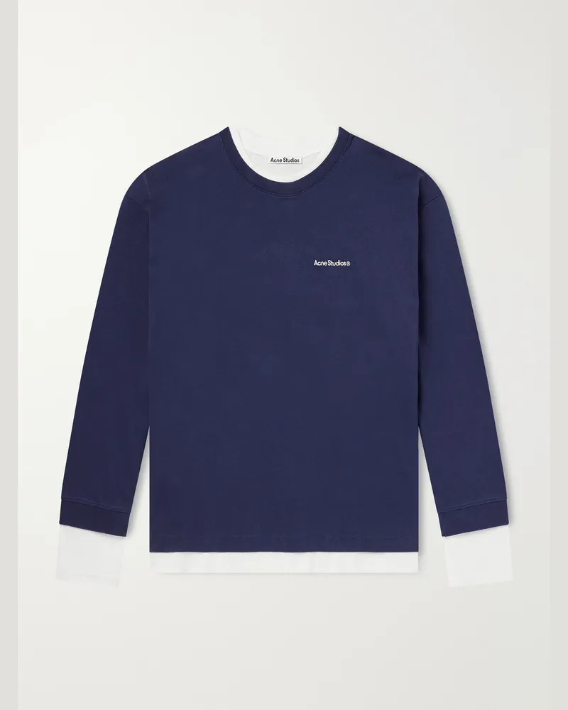 Acne Studios Layered Logo-Embroidered Cotton-Jersey Sweatshirt Blue