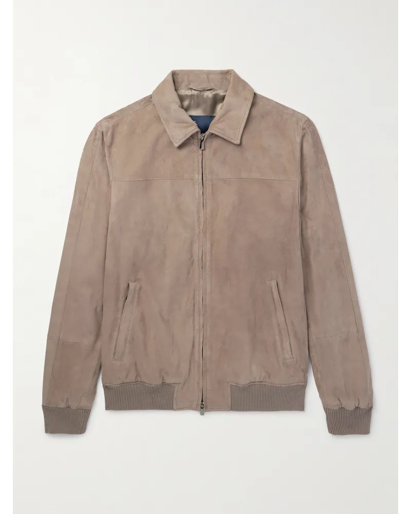 Thom Sweeney Bomberjacke aus Veloursleder mit Reißverschluss Neutral