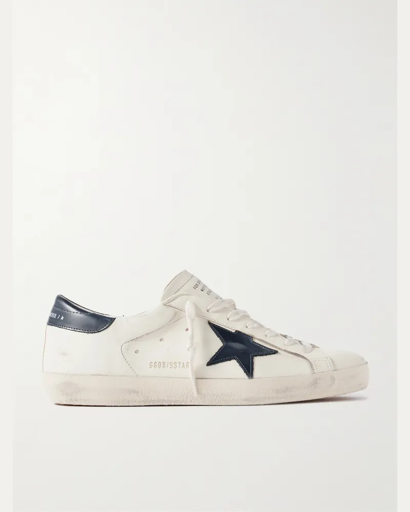 Golden Goose Super-Star Sneakers aus Leder mit glänzendem Besatz in Distressed-Optik Weiß