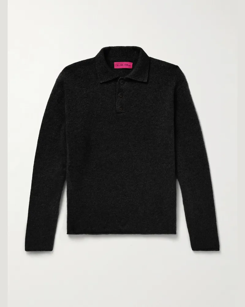 The Elder Statesman Pullover aus gebürstetem Kaschmir mit Polokragen Schwarz