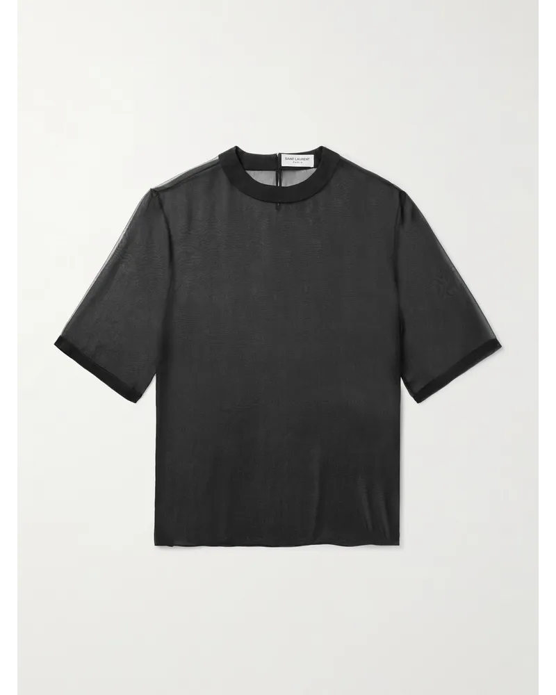 Saint Laurent T-Shirt aus Seiden-Organza Schwarz