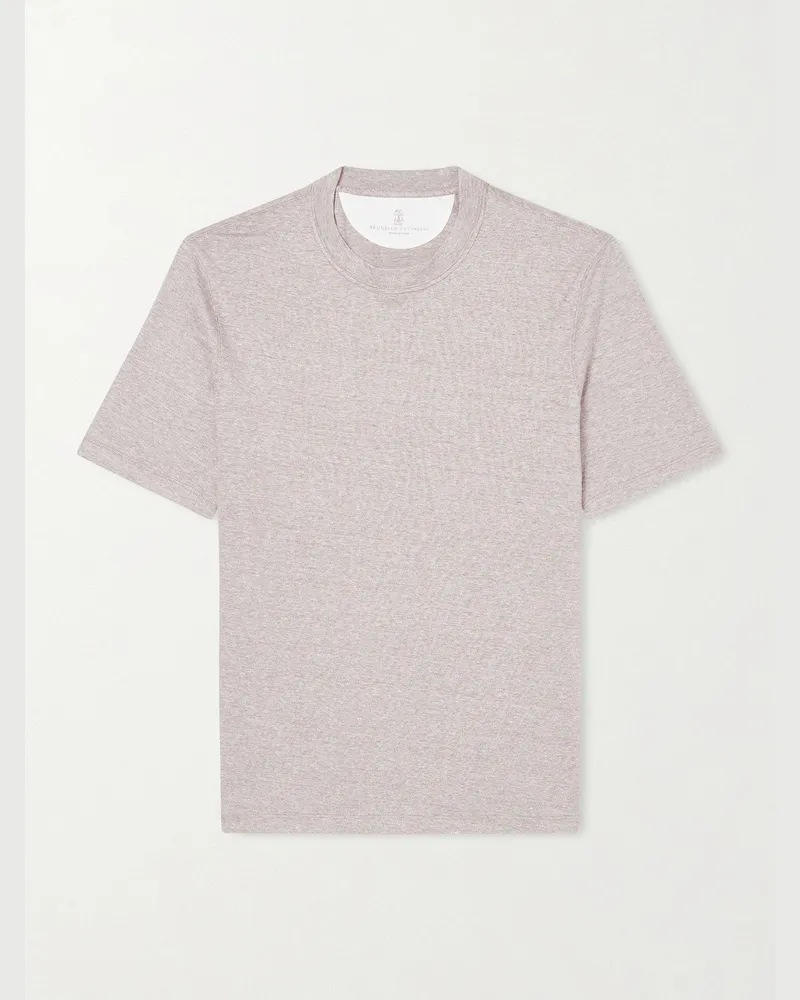 Brunello Cucinelli Slub Linen and Cotton-Blend Jersey T-Shirt Brown