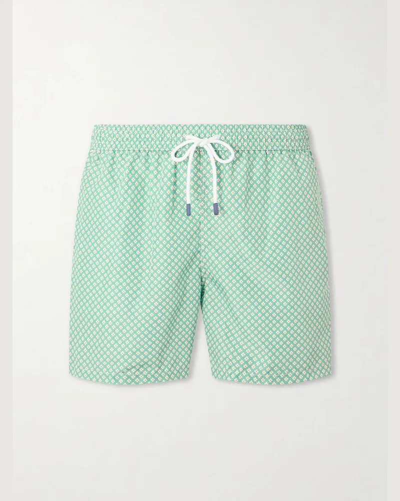 Fedeli Madeira Straight-Leg Mid-Length Printed Swim Shorts Green