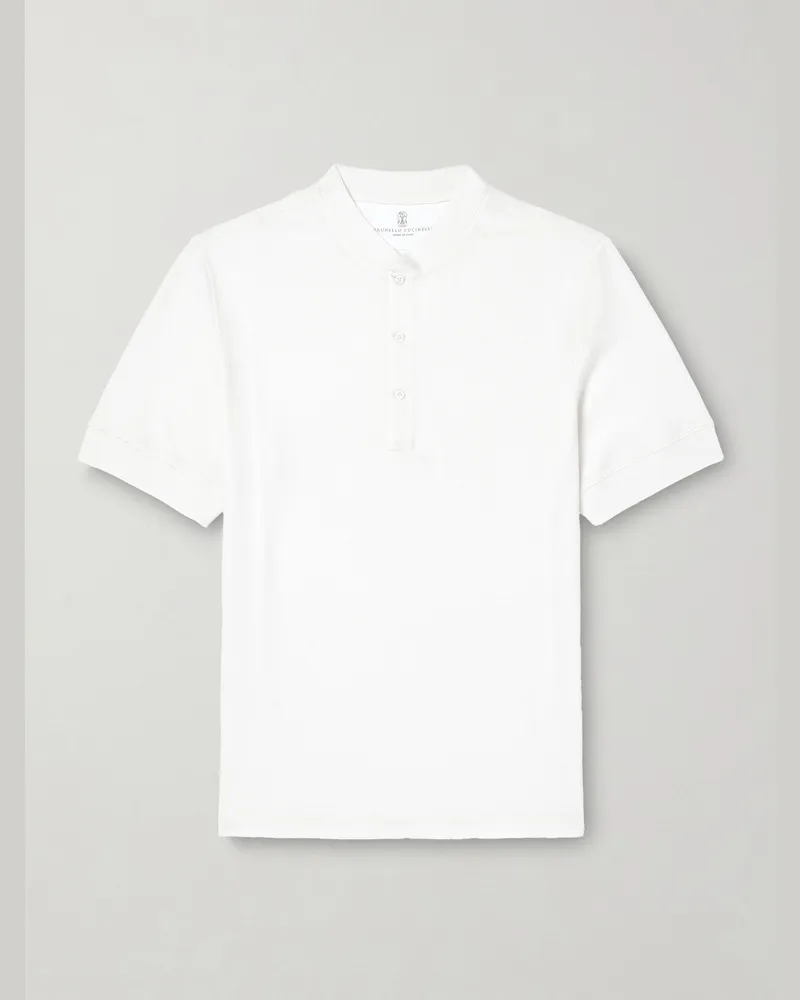 Brunello Cucinelli Henley Shirt aus einer Baumwoll-Seidenmischung Weiß
