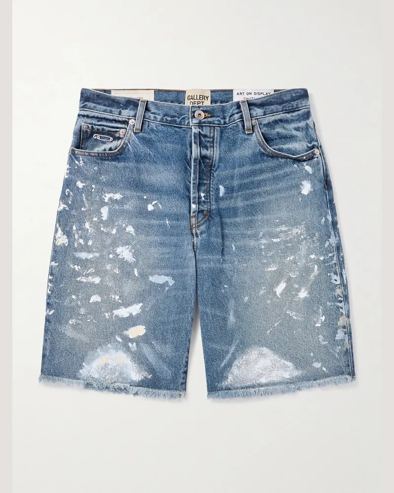 GALLERY DEPT. Ventura Straight-Leg Distressed Paint-Splattered Denim Shorts Blue