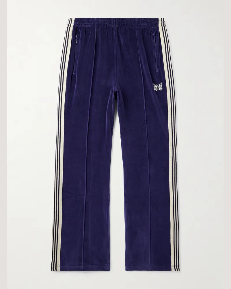 NEEDLES Ausgestellte Jogginghose aus Velours aus einer Baumwollmischung mit Webband und Logostickerei Blau