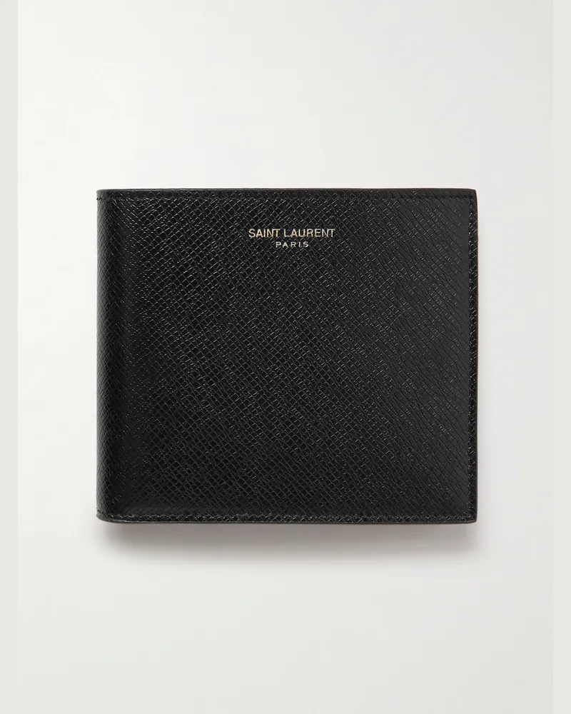 Saint Laurent Logo-Embellished Upcycled Cross-Grain Leather Bifold Wallet Black