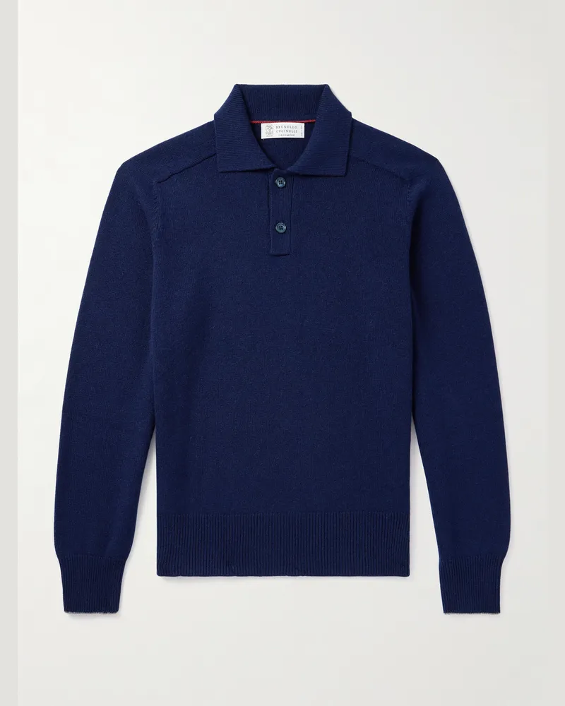 Brunello Cucinelli Pullover aus Kaschmir mit Polokragen Blau