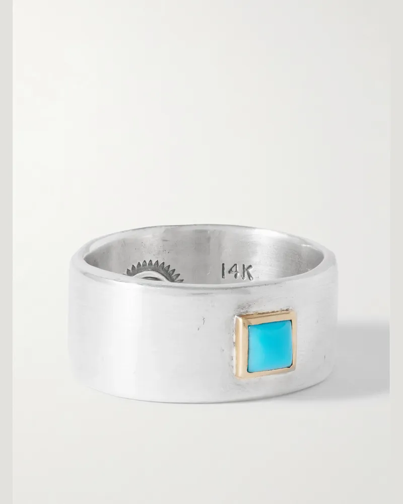 Peyote Bird Azul Ring aus Sterlingsilber und 14 Karat Gold mit Türkis Silber