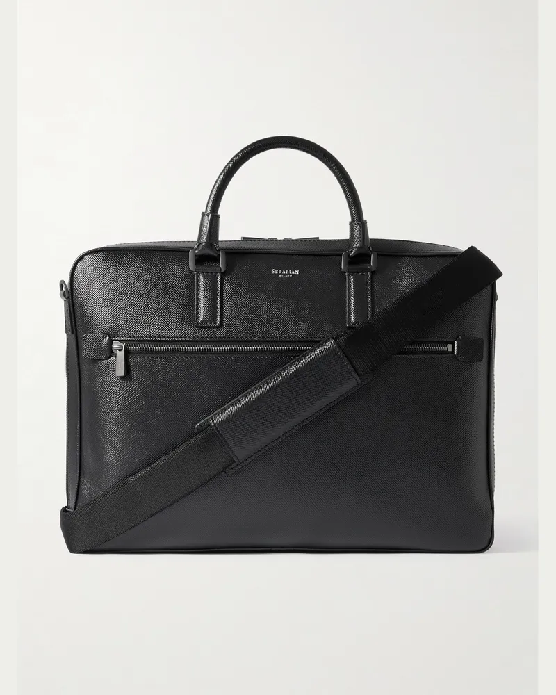 Serapian Evoluzione Cross-Grain Leather Briefcase Black