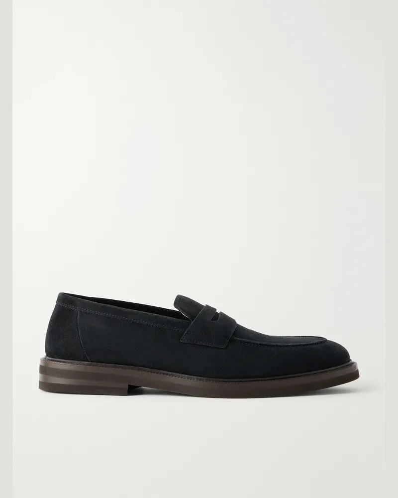 Brunello Cucinelli Flex Suede Penny Loafers Black