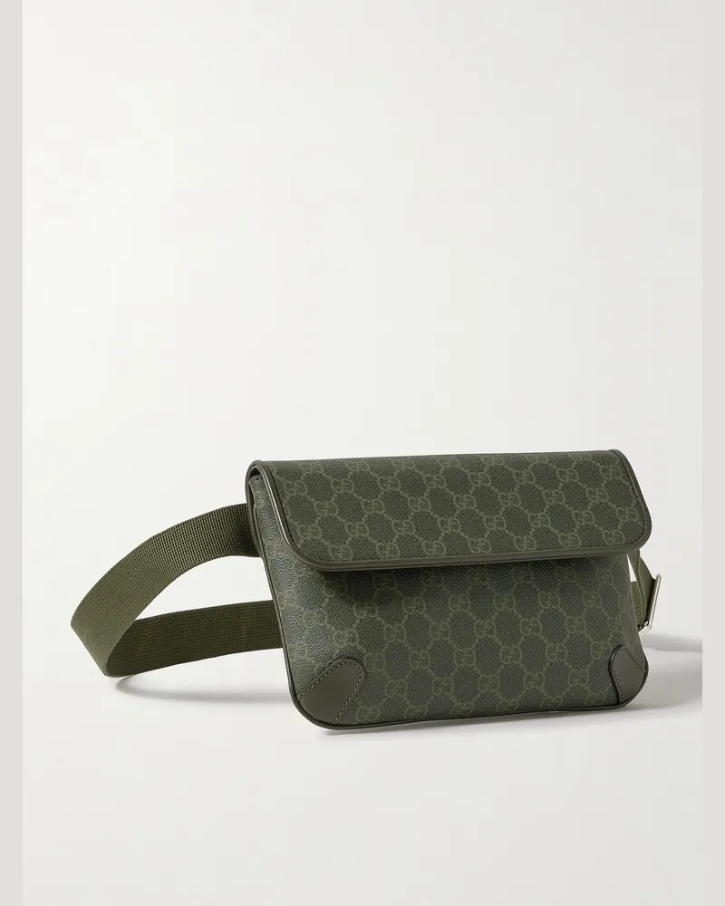 Gucci Gürteltasche aus beschichtetem Supreme-Canvas mit Logomuster und Lederbesatz Grau