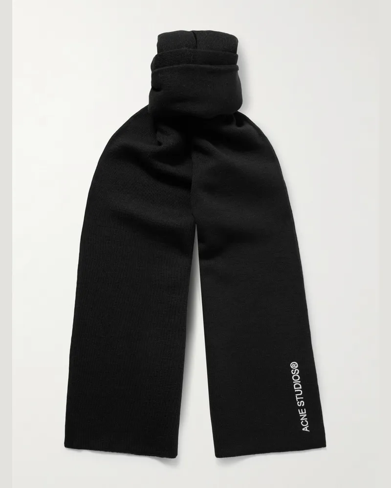 Acne Studios Kornoto Schal aus einer Wollmischung mit Logostickerei Schwarz