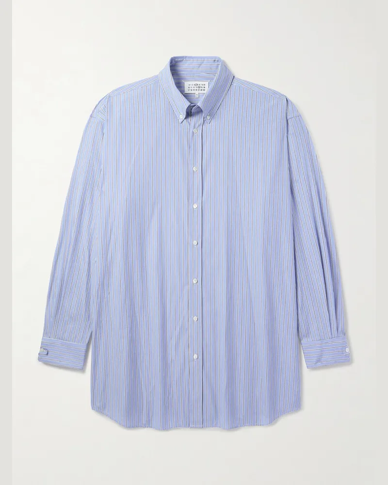 Maison Margiela Gestreiftes Oversized-Hemd aus Baumwoll-Oxford mit Button-Down-Kragen Blau