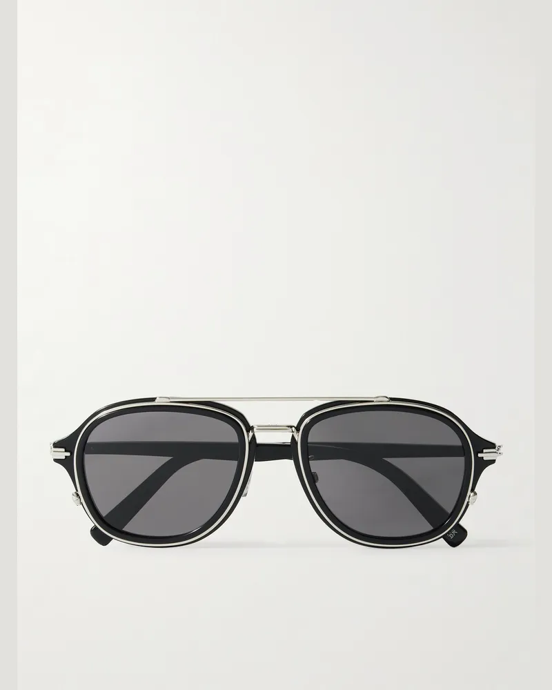 Dior DiorBlacksuit A4U Aviator-Style Acetate and Silver-Tone Sunglasses Black