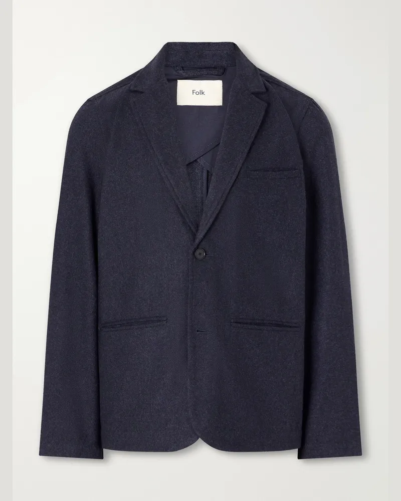 Folk Assembly Mélange Wool-Blend Suit Jacket Blue