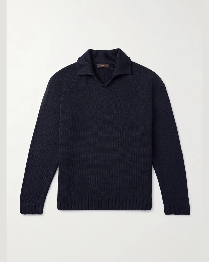 Incotex Pullover aus Schurwolle mit Polokragen Blau