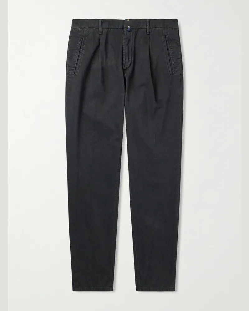 Incotex Blue Division gerade geschnittene Hose aus Twill aus einer Baumwoll-Kaschmirmischung mit Falten Schwarz