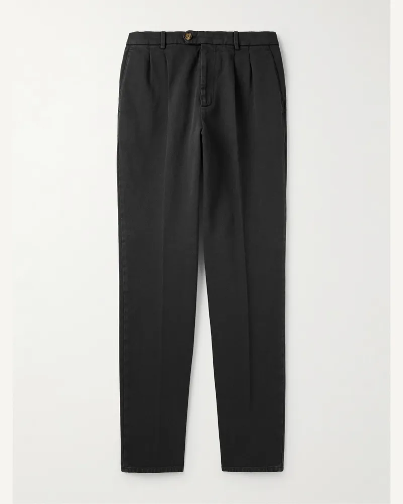 Brunello Cucinelli Straight-Leg Pleated Cotton-Corduroy Trousers Gray