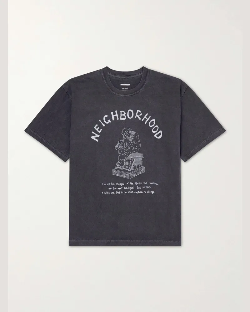 Neighborhood Printed Cotton-Jersey T-Shirt Gray