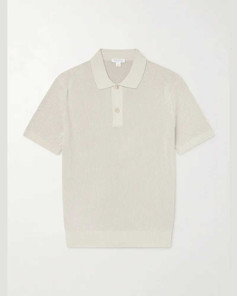 Sunspel Ribbed Cotton Polo-Shirt Neutrals