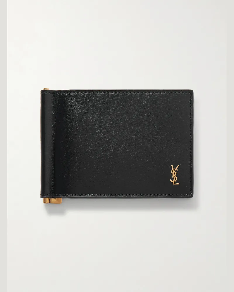 Saint Laurent Logo-Embellished Leather Billfold Wallet with Money Clip Black