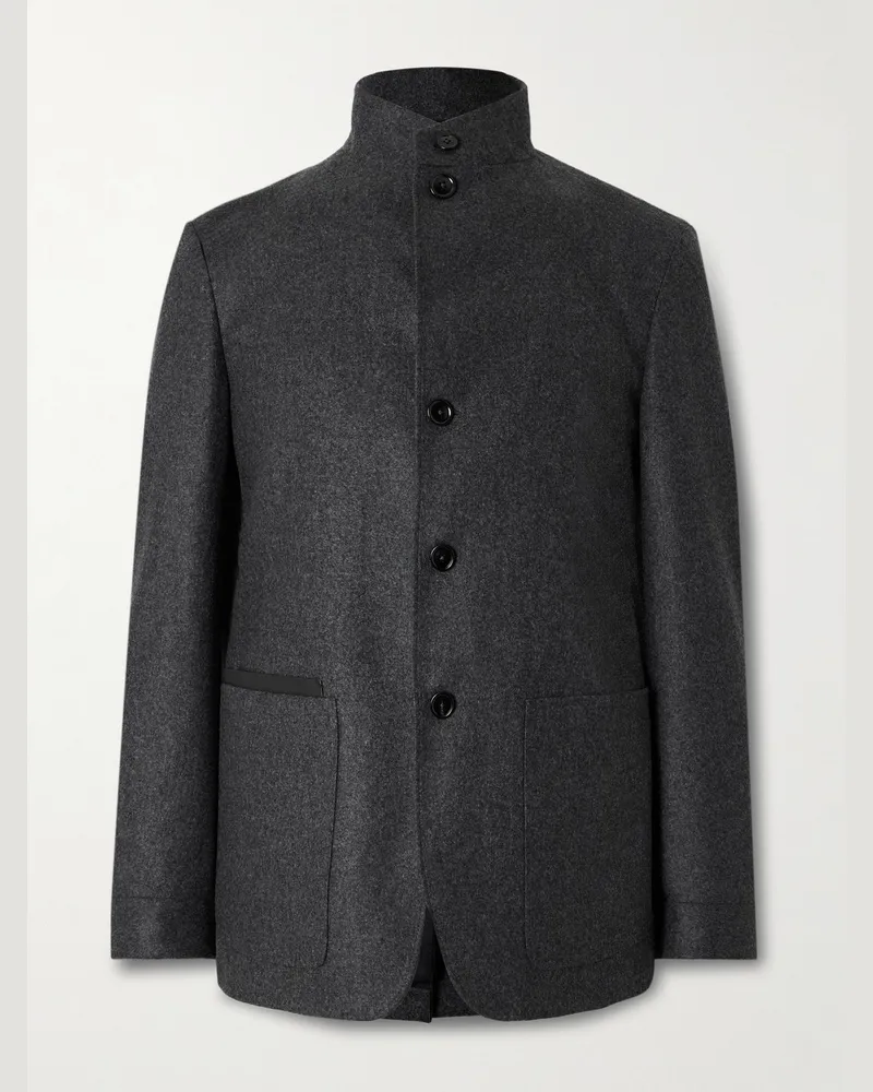 Ermenegildo Zegna Il Conte Leather-Trimmed Oasi Cashmere Overshirt Black