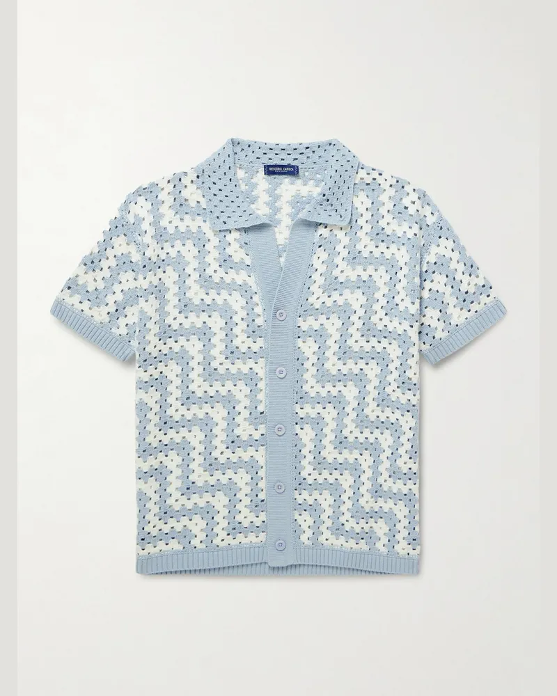 Frescobol Carioca Pinto Hemd aus gehäkelter Baumwolle Blau