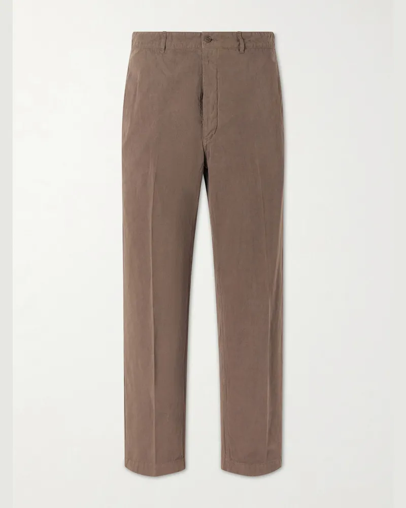 Kaptain Sunshine Gaba Bucleback Straight-Leg Cotton and Linen-Blend Trousers Brown