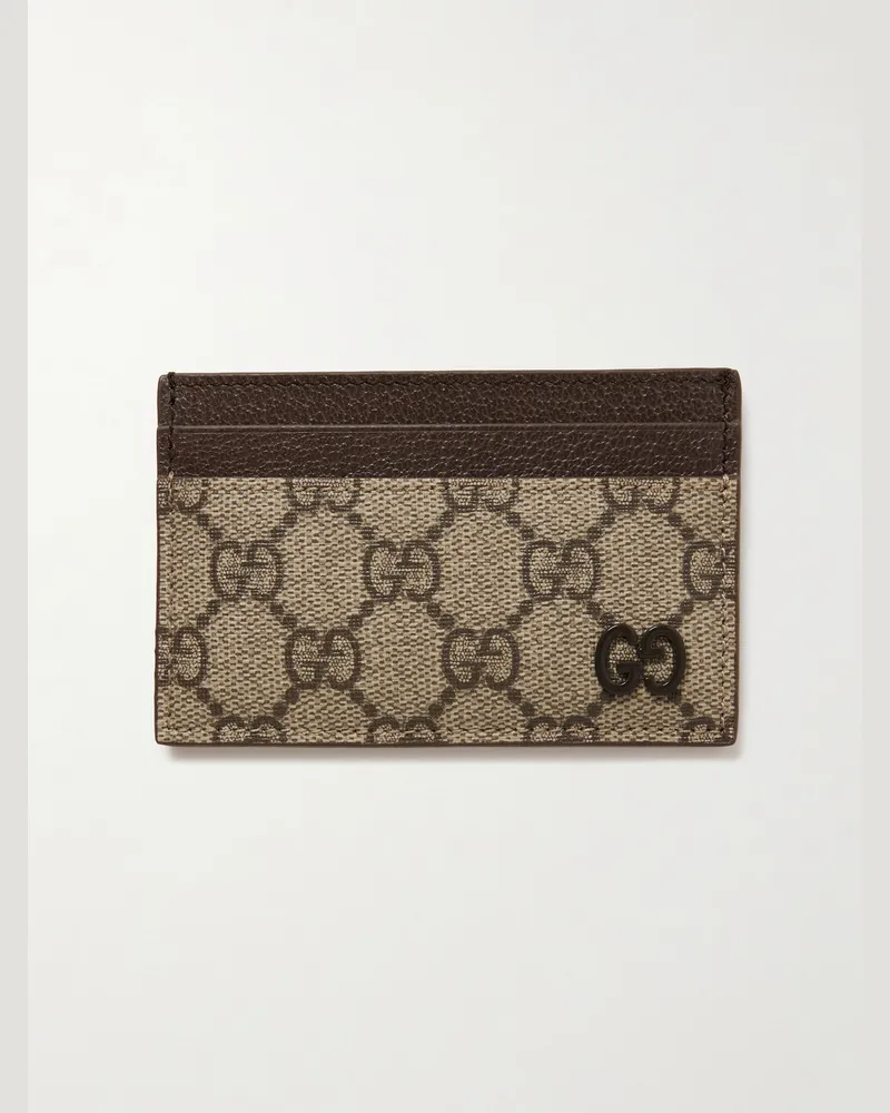 Gucci GG Supreme Monogrammed Coated-Canvas and Pebble-Grain Leather Cardholder Neutrals