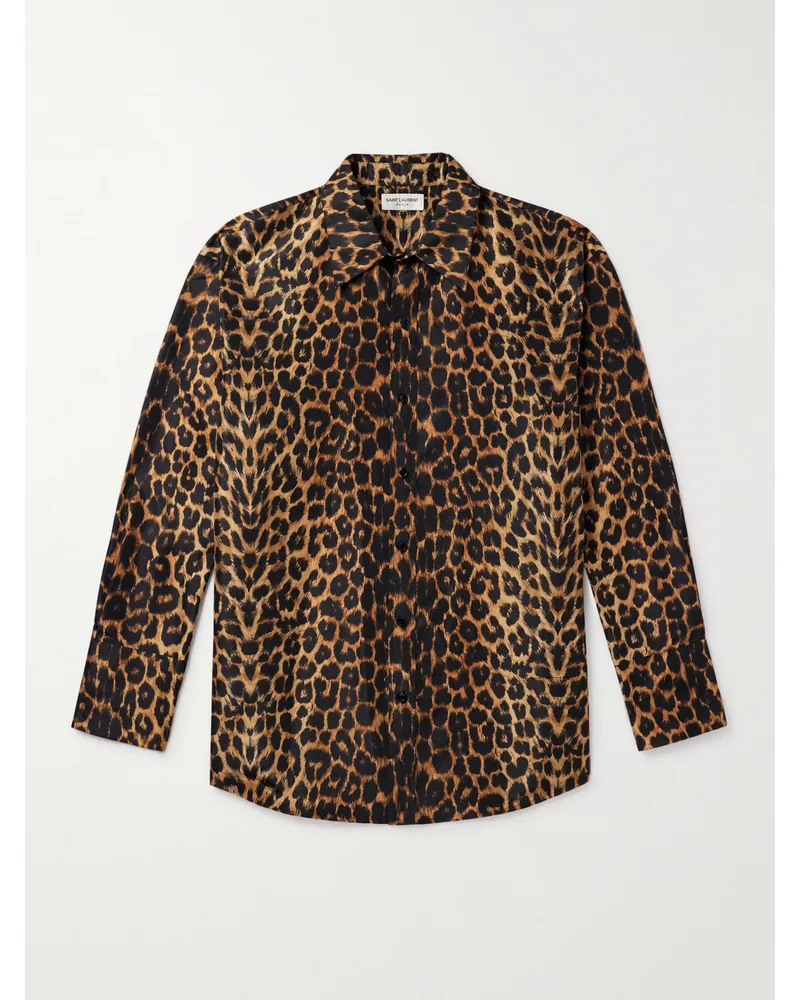 Saint Laurent Hemd aus Seide mit Leopardenprint Animal-print