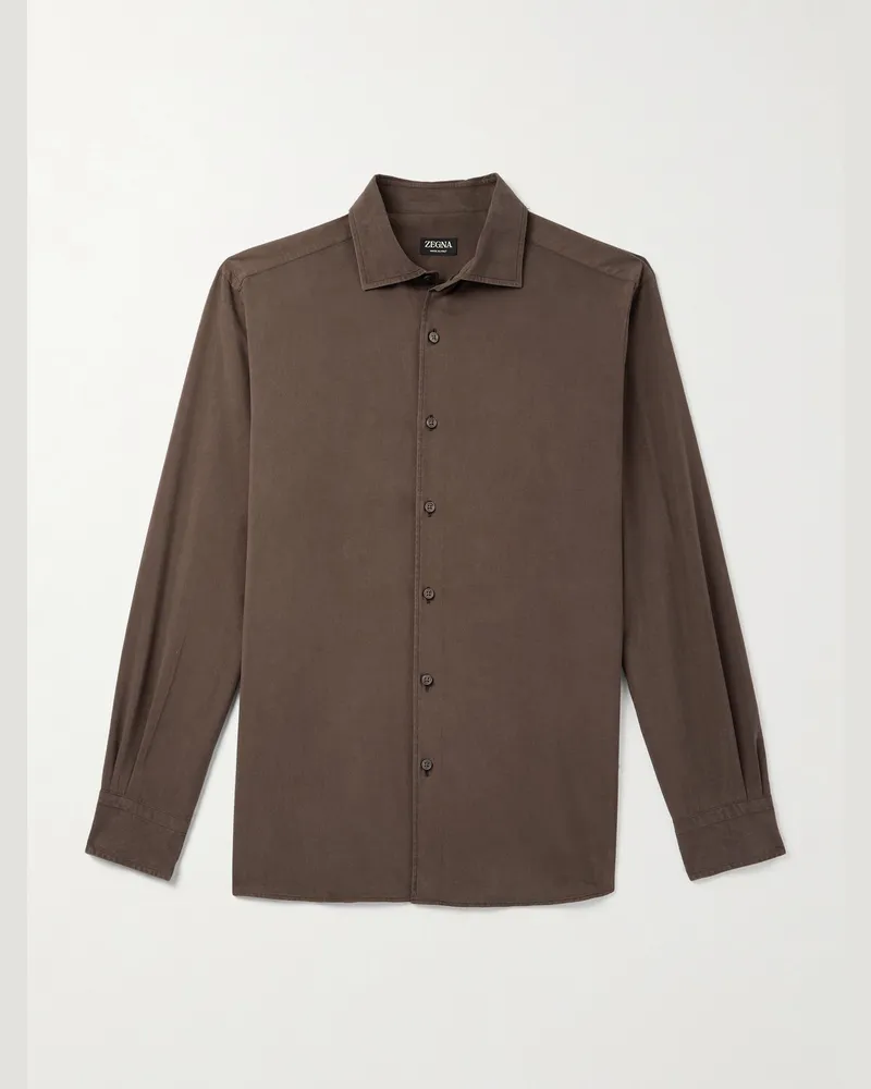 Ermenegildo Zegna Hemd aus Maulbeerseide mit Haifischkragen Braun