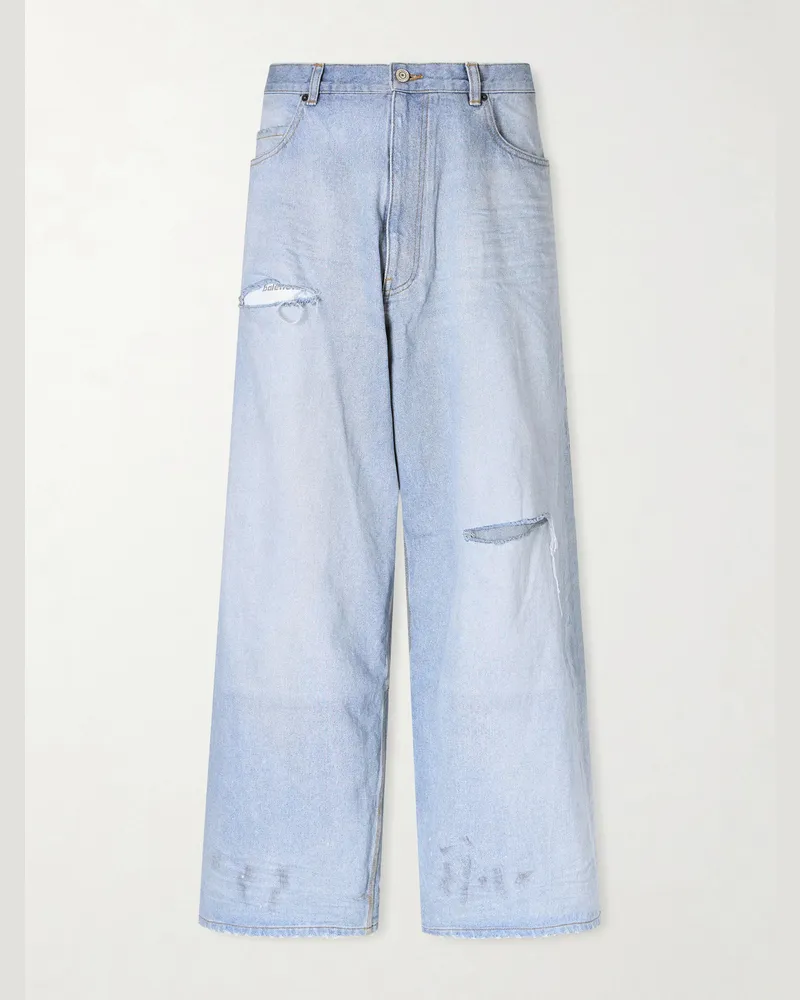 Balenciaga Wide-Leg Distressed Jeans Blue
