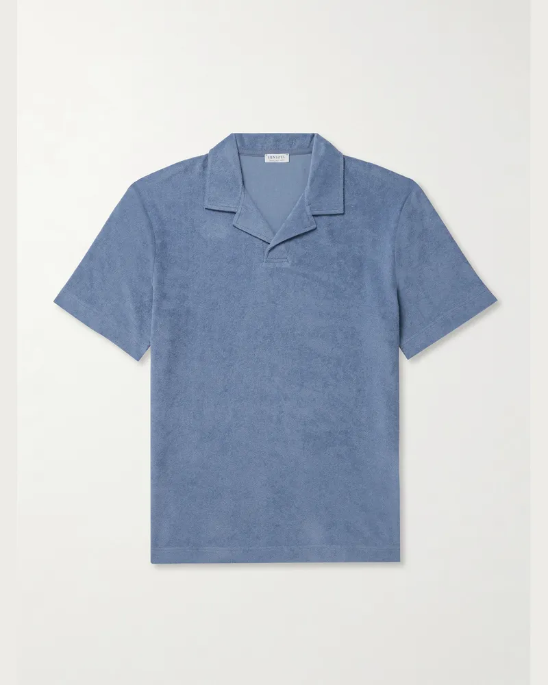 Sunspel Polohemd aus Sea-Island-Baumwollfrottee Blau