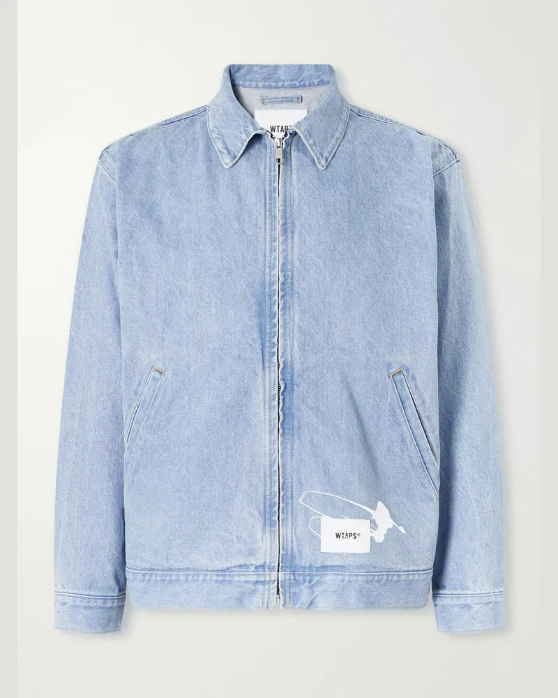 WTAPS Wrecker Logo-Appliquéd Paint-Splattered Denim Jacket Blue