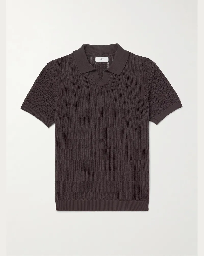 MR P. Open-Knit Organic Cotton Polo Shirt Brown