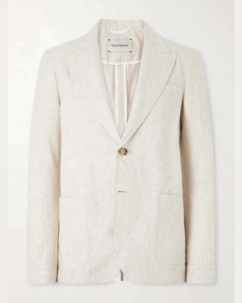 Oliver Spencer Tillman Herringbone Cotton and Linen-Blend Suit Jacket Neutrals