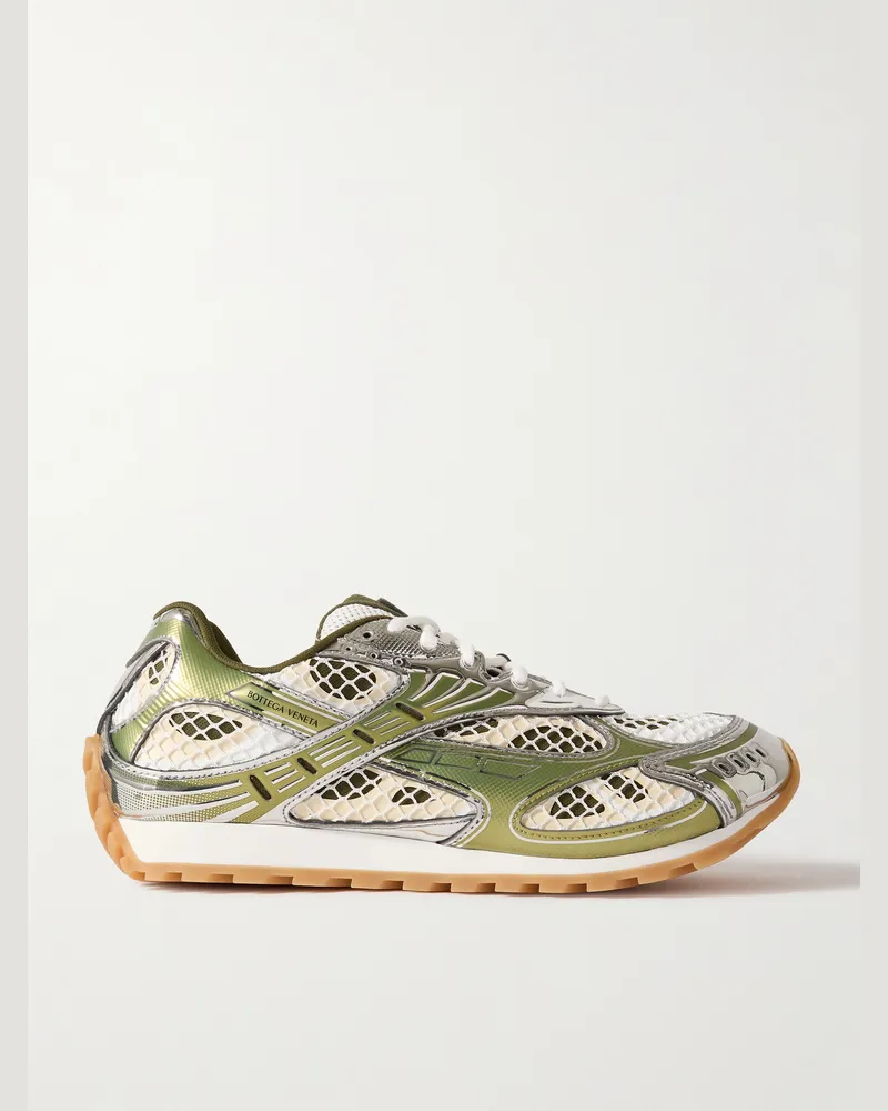 Bottega Veneta Orbit Sneakers aus Metallic-Gummi und Mesh Grün