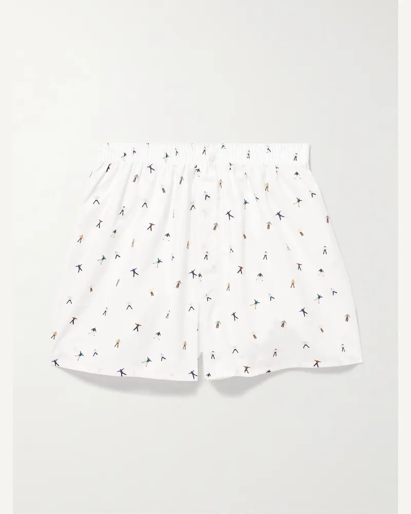Sunspel Printed Cotton Boxer Shorts White