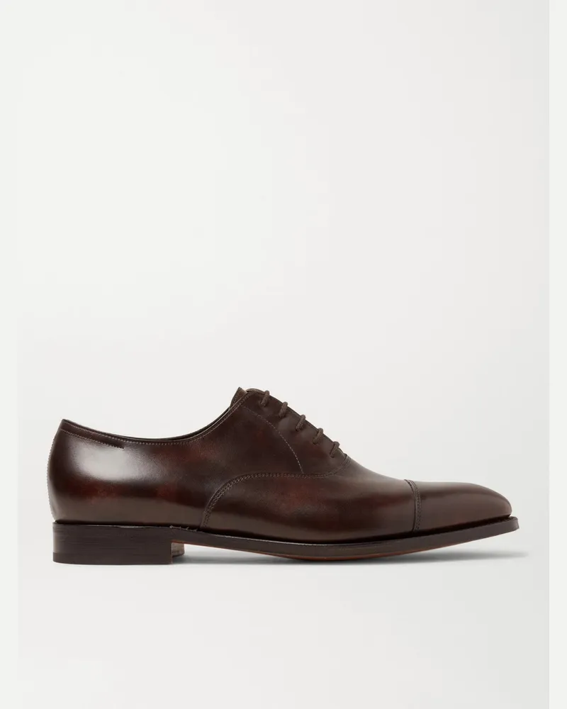 John Lobb City II Burnished-Leather Oxford Shoes Brown